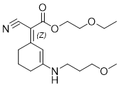 Sunscreen S87 2-ethoxyethyl-2-cyano-2-[(1Z)-3-[(3-methoxypropyl)amino]cyclohex-2-en-1-ylidene]acetate chemical structure